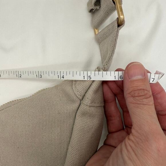 July Everyday Crescent Crossbody Bag in Taupe Beige 100% Cotton Minimalist Style - Picture 15 of 16